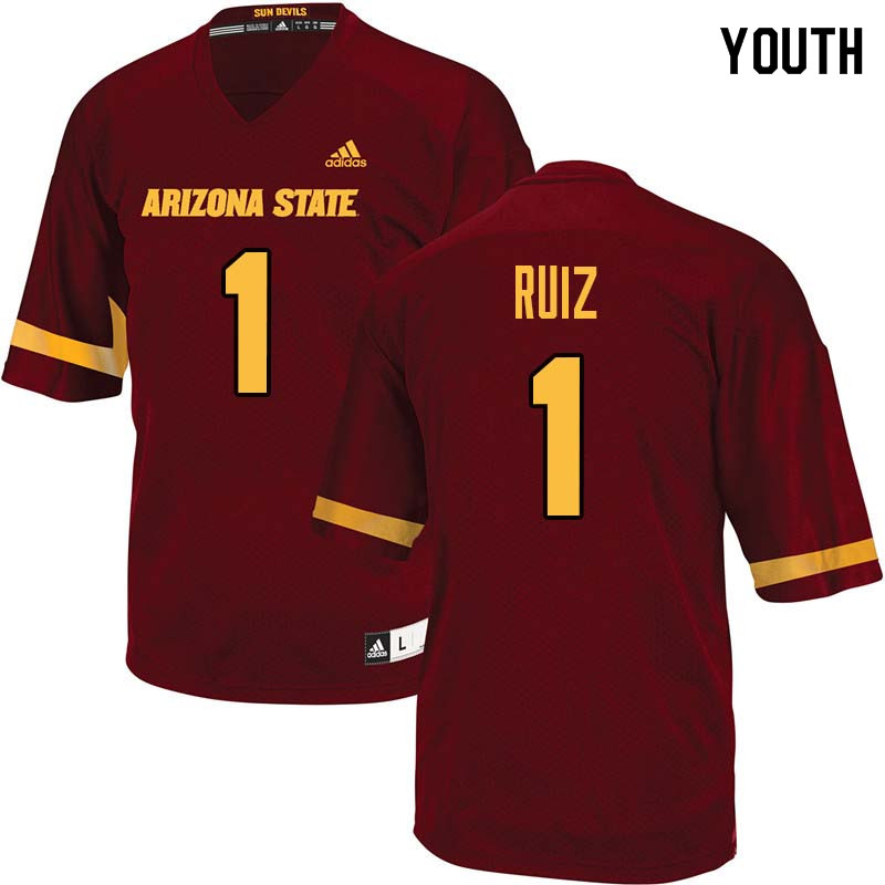 Youth #1 Brandon Ruiz Arizona State Sun Devils College Football Jerseys Sale-Maroon - Click Image to Close